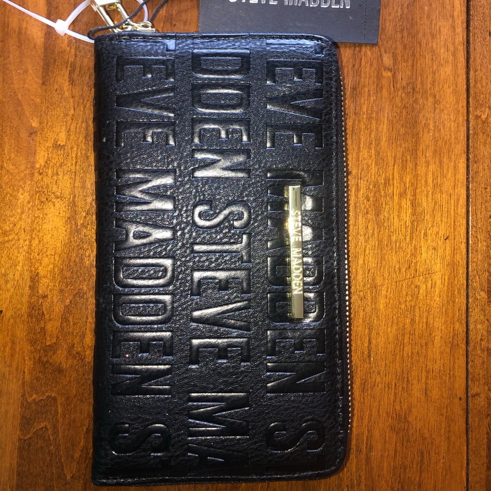 Steve Madden Logo Wallet Wristlet Organizer Black